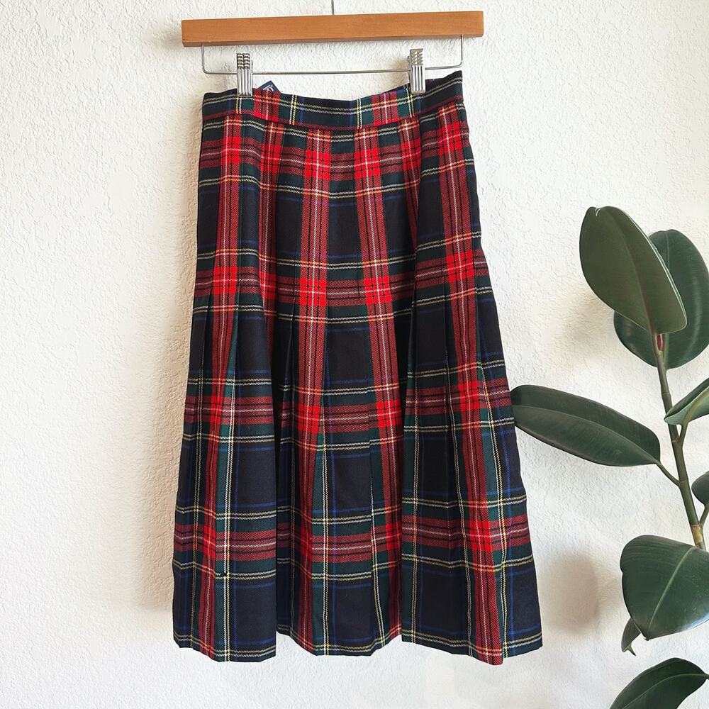 VTG Land's End 100% Wool Tartan Plaid Skirt 8 Made In England Preppy Academia - Picture 1 of 9
